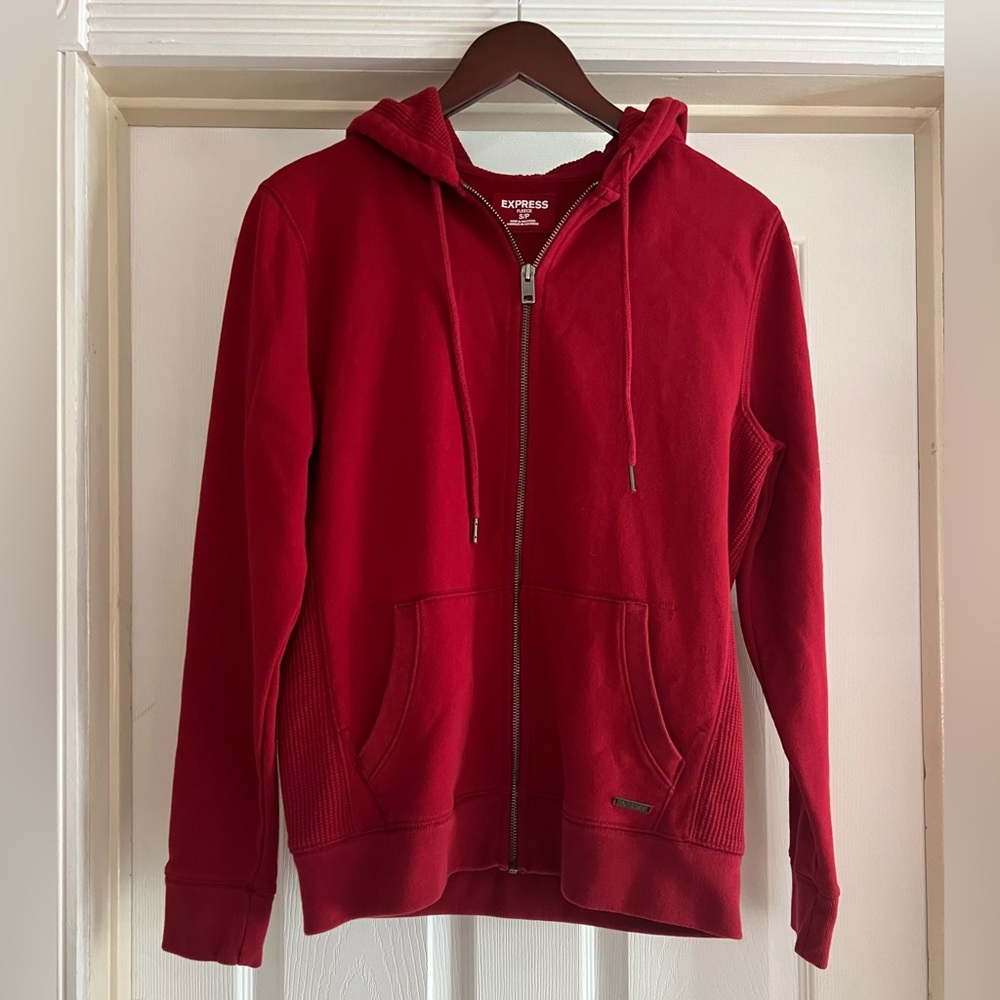 Express Men's Fleece Full-zip Red Hooded Sweater